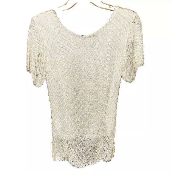 Sophie Chang Womens Dressy Rayon Beaded Crochet Blouse Ivory White Iridescent M - Picture 2 of 6